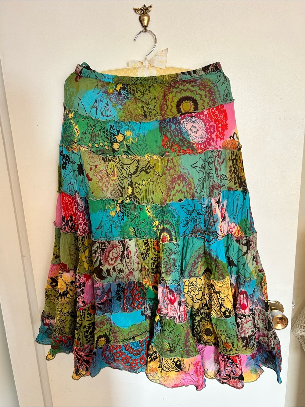 Boho Fairycore Patchwork Tiered Skirt size medium 100% cotton